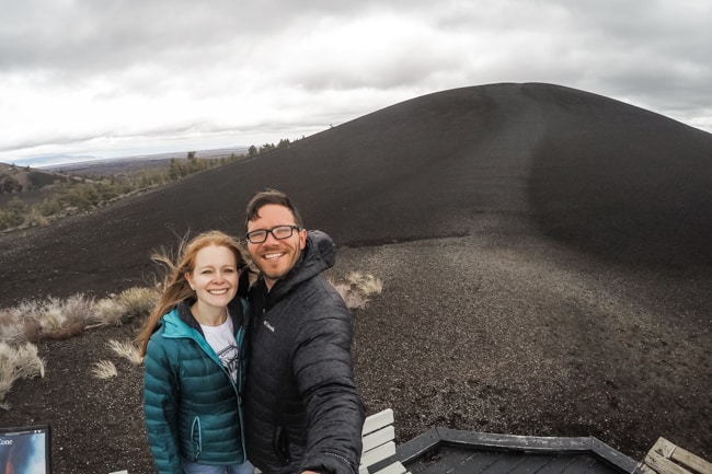 A couple enjoy the views while camping at Craters of the Moon.