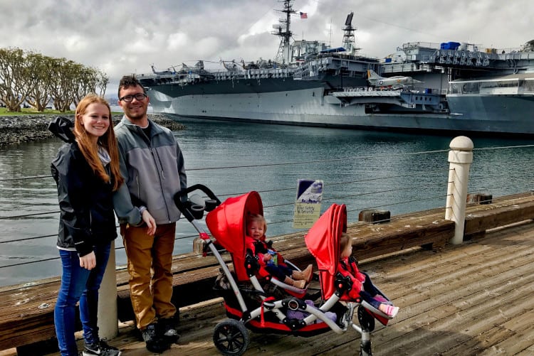 Family visiting the USS Midway Museum as part of their San Diego itinerary
