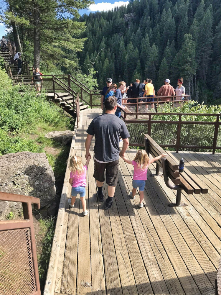 Boardwalks make viewing Upper Mesa Falls very easy. Upper Mesa Falls is a great stop along the Mesa Falls Scenic Byway.