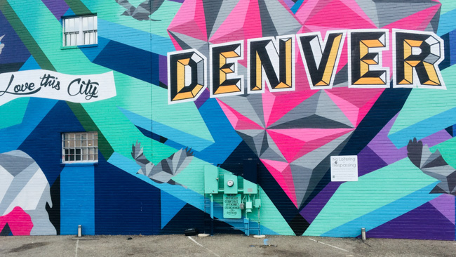 A graffiti wall in Denver in the summer.