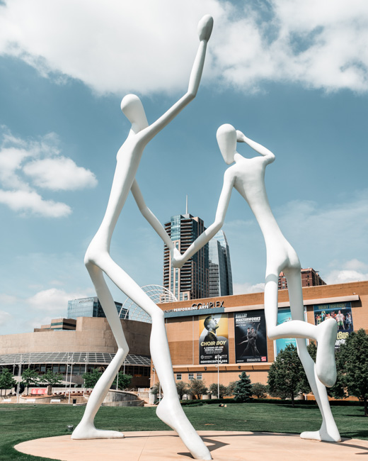 Giant sculpture figures as an art installation in downtown Denver.