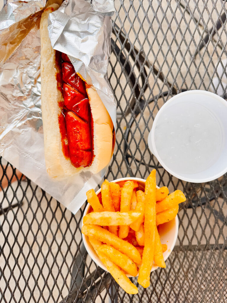 A hot dog at J Dawgs. One of the best things to do in Provo with kids.