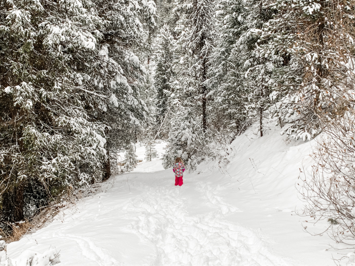 Young girl playing in the snow in Idaho