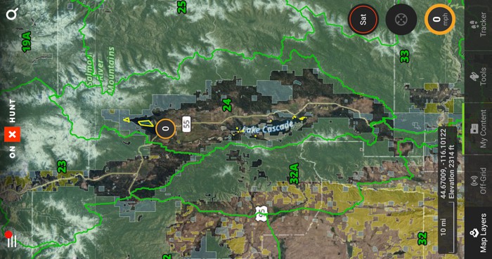 OnXmaps picture of public land where you can use an Idaho Christmas tree permit