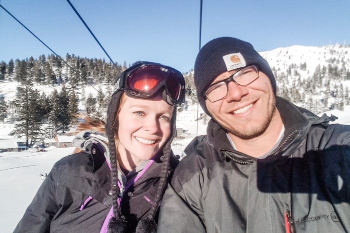Couple skiing near Boise Idaho in the winter