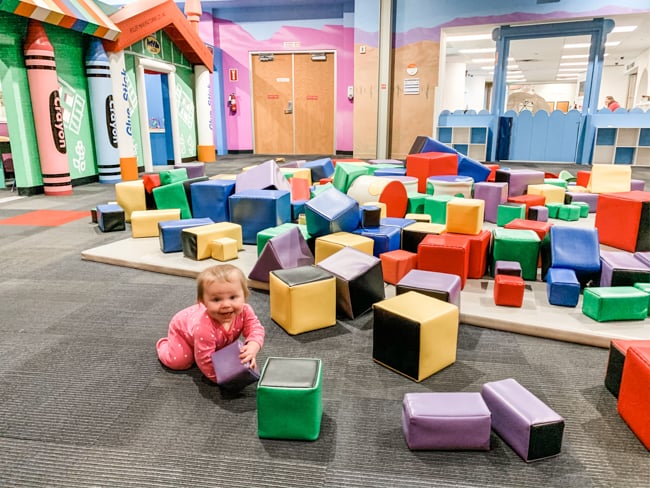 A toddler playing at the i.d.e.a. museum in Phoenix.