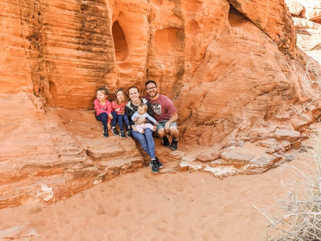 Family hiking in Valley of Fire, one of the many fun things to do in Las Vegas