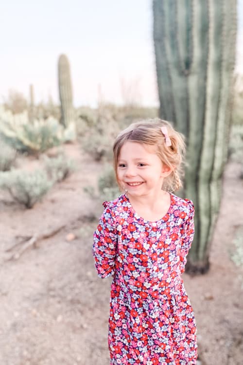 Young girl enjoying the Hikes in Saguaro National Park