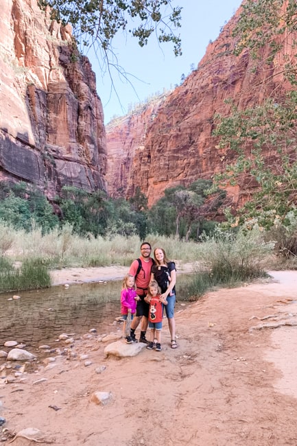 Family enjoying Zion National Park while on an Antelope Canyon road trip 