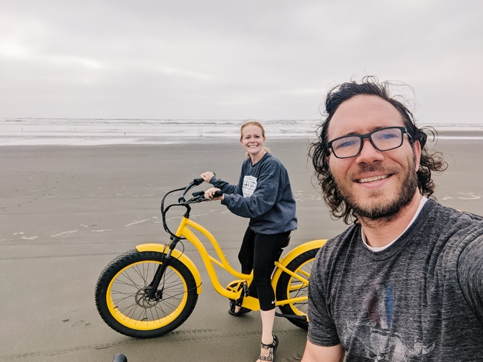 Riding electric bikes on the beach in Ocean Shores in Washington is a lot of fun
