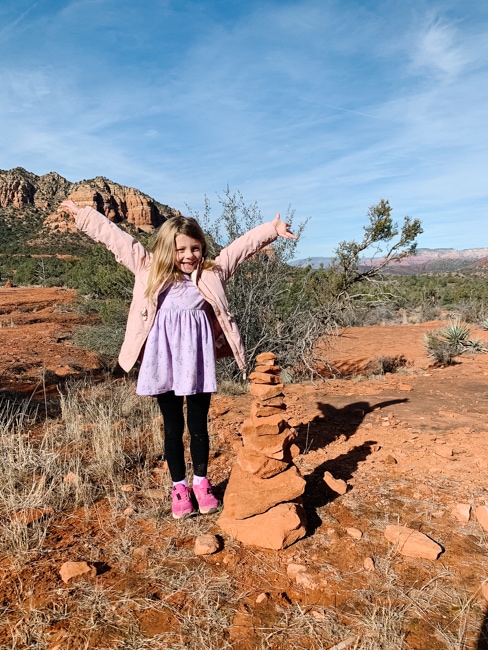 Stacking rocks on the Cathedral Butte Trail