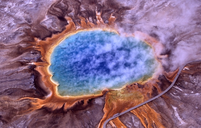 Aerial view from the Grand Prismatic Spring Overlook