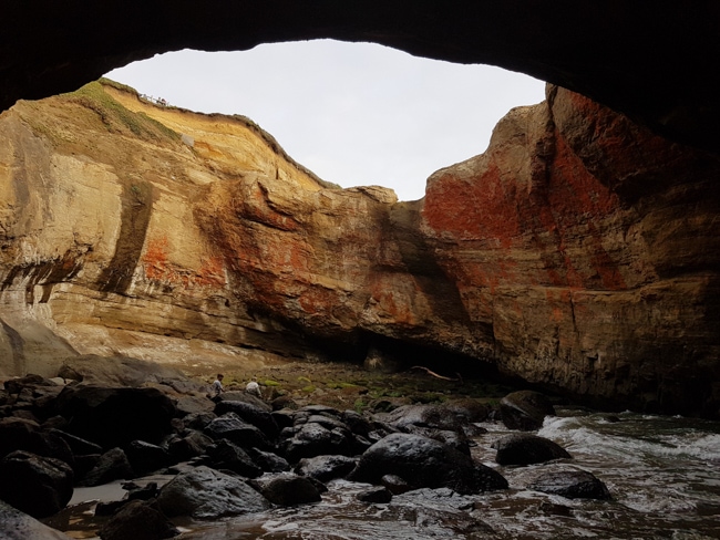 Kids exploring on ocean rocks