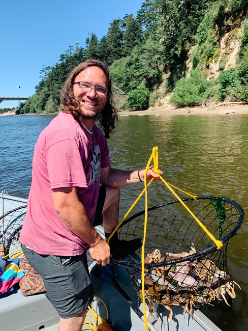 A man crabbing in Oregon.