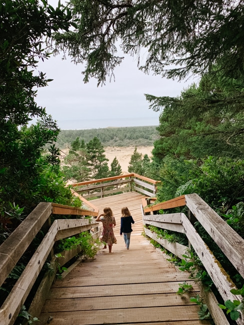 Steps leading down to the sand dunes in Florence, Oregon