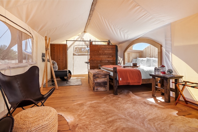 Inside an Under Canvas tent, one of the unique places to stay near the South Rim Grand Canyon