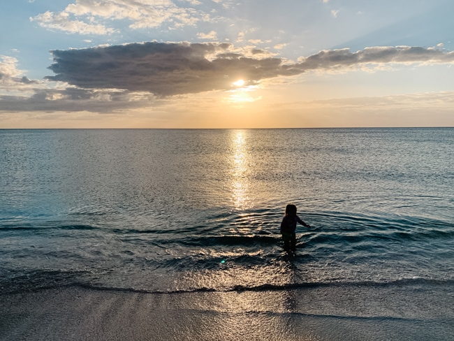Captiva Beach at sunset with kids in Florida