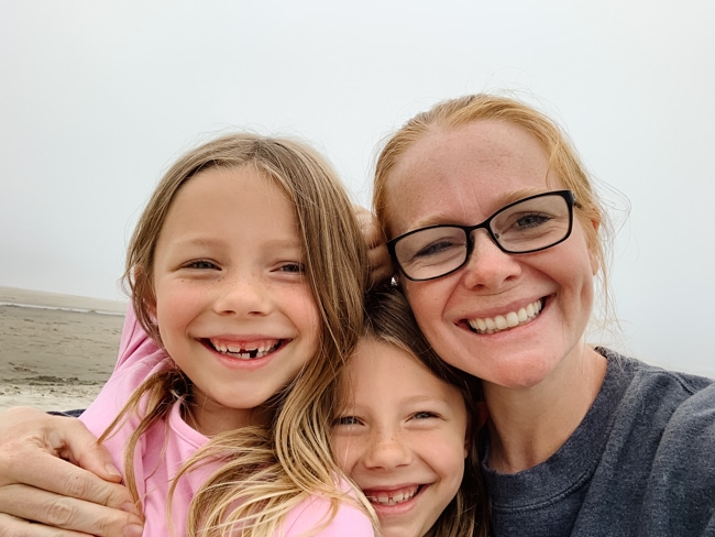 Family on the beach in Coos Bay, Oregon