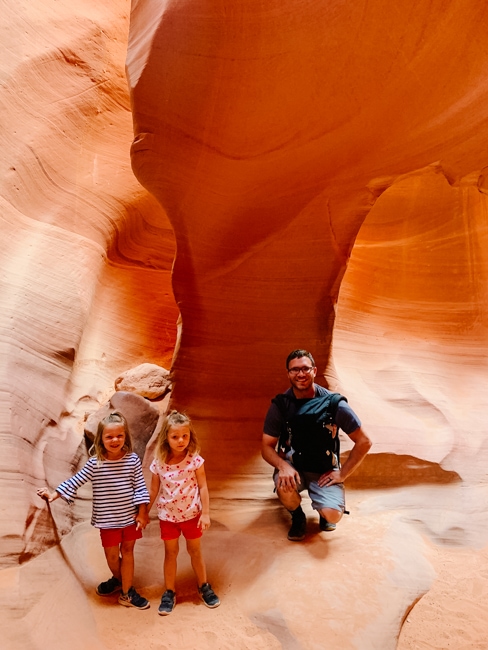 Family enjoying a tour of Antelope Canyon in December