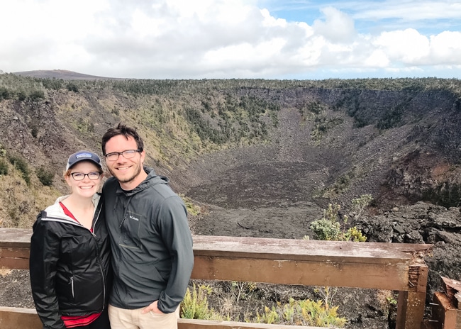 Couple at a crater in Hawaii Volcanoes National Park