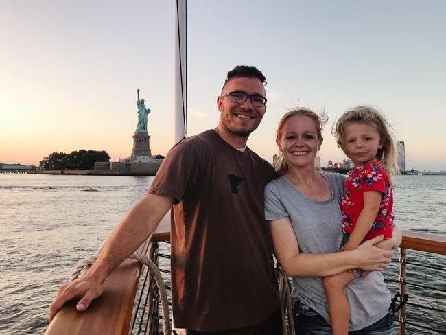 Family with kids near the Statues of Liberty
