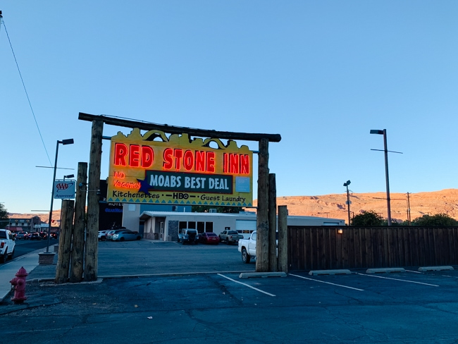 Sign for Red Stone Inn, one of the best downtown Moab accommodations.