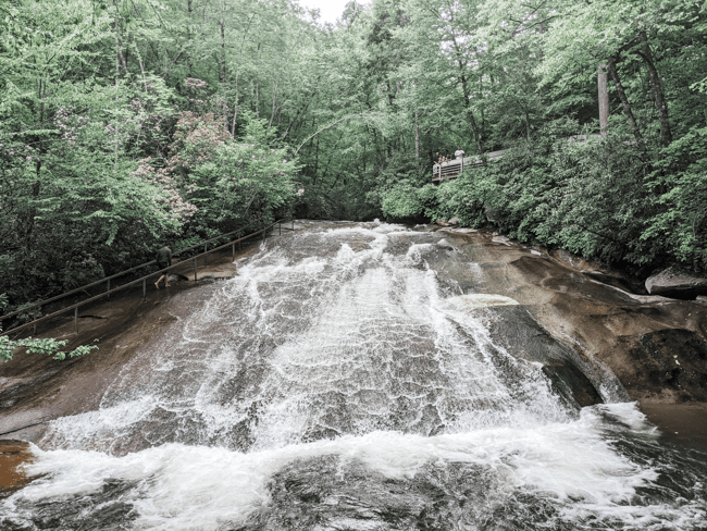 Sliding Rock, one of the Blue Ridge Parkway waterfalls where you can swim