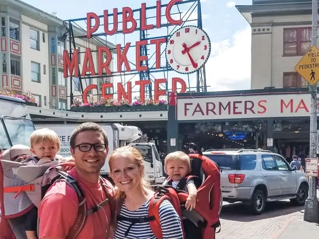 Family in Pike Place Market in Seattle