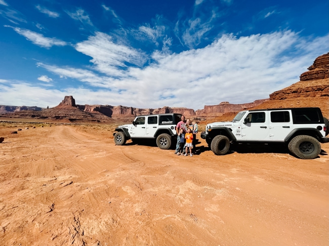 Driving jeeps on the White Rim Road in Canyonlands National Park