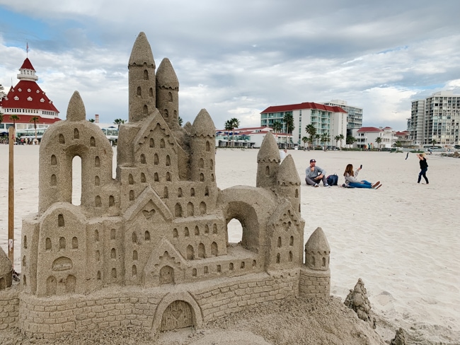 Sand castle on the beach in San Diego