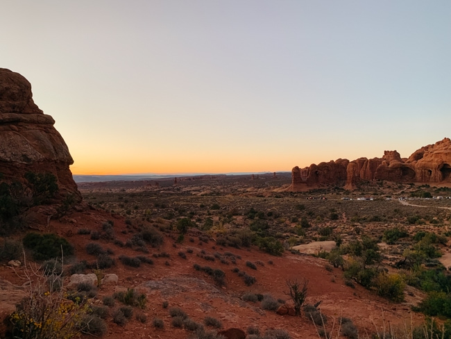 Scenic view along the Windows in Arches National Park trail