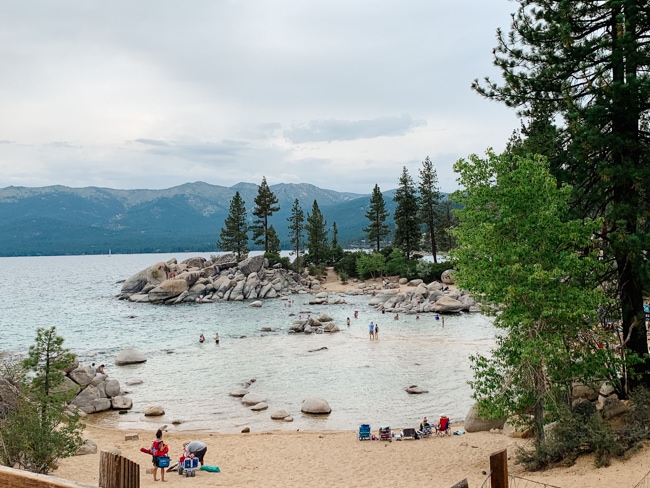 People on the beach at Sand Harbor