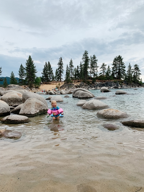 My daughter swimming in the lake at Sand Harbor in Lake Tahoe