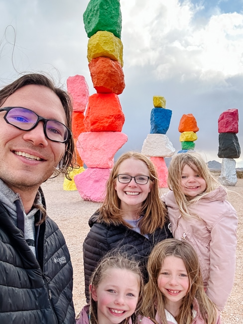 My family visiting Seven Magic Mountains near Las Vegas
