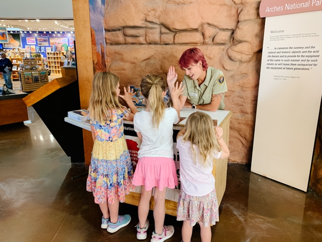 My kids participating in a ranger program at Arches National Park