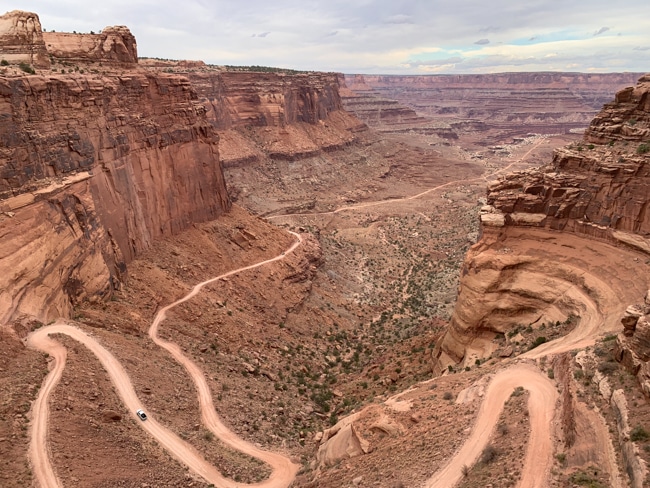 Driving the Shafer Trail is one of the fun things to do in Moab