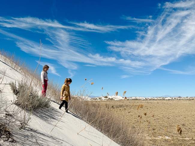 My kids walking down a sand dune