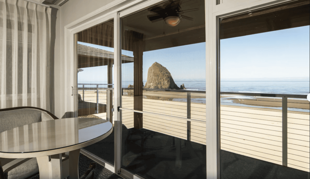 Beach view from a room at Hallmark Resort Cannon Beach, one of the best Cannon Beach Hotels.