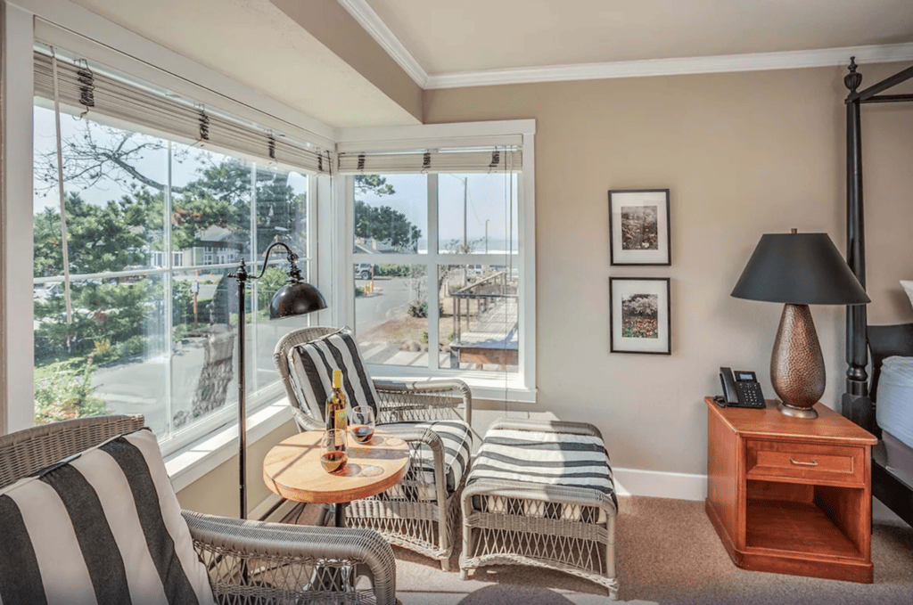 Seating area in a staying room at Cannon Beach Hotel Collection.