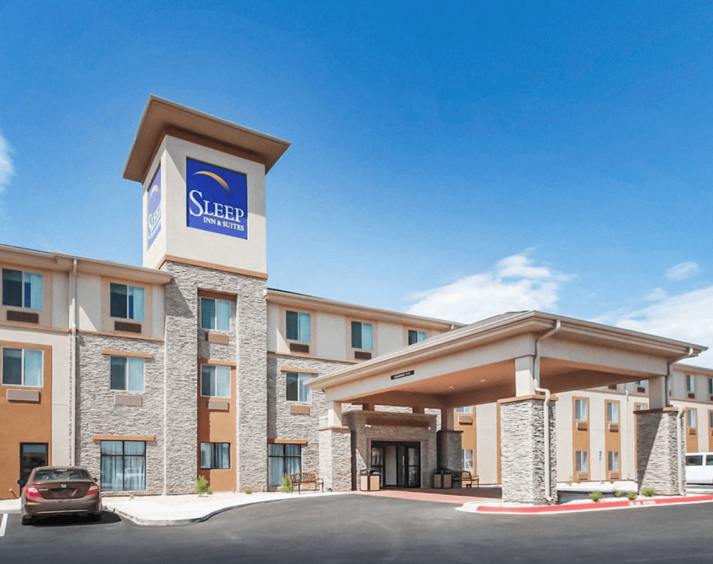 Front entrance of Sleep Inn & Suites Carlsbad Caverns Area, one of the top rated Carlsbad Caverns Hotels.