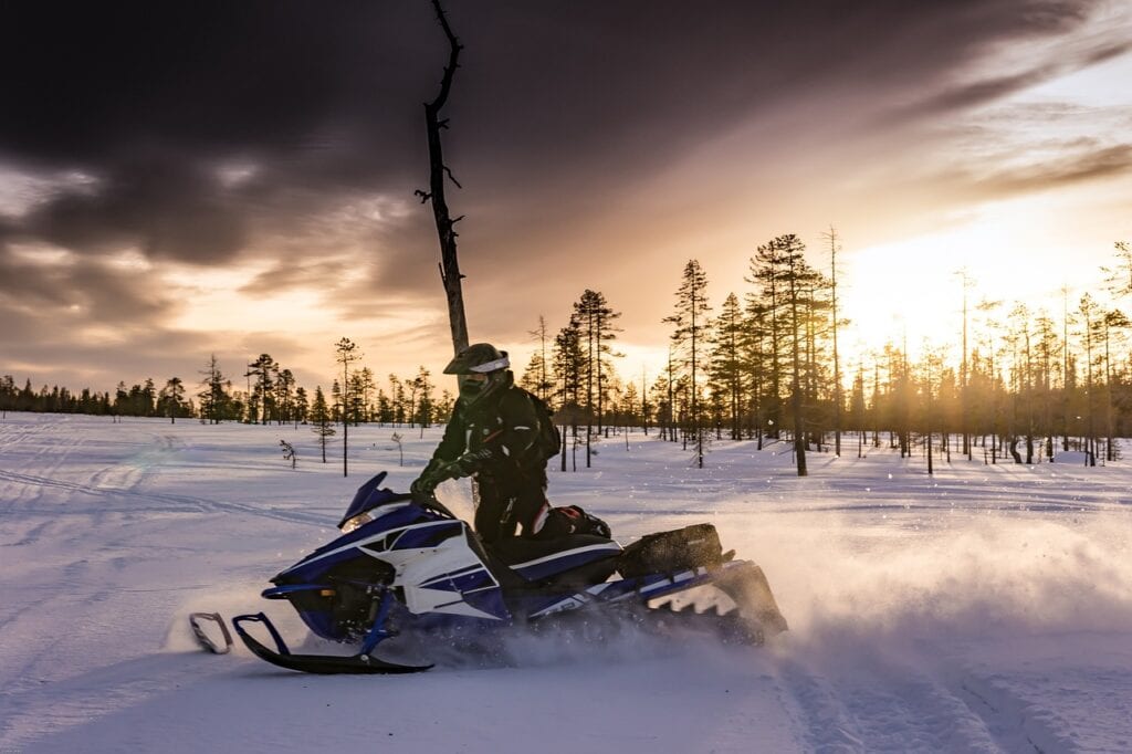 Snowmobiling in Lake Tahoe in the winter