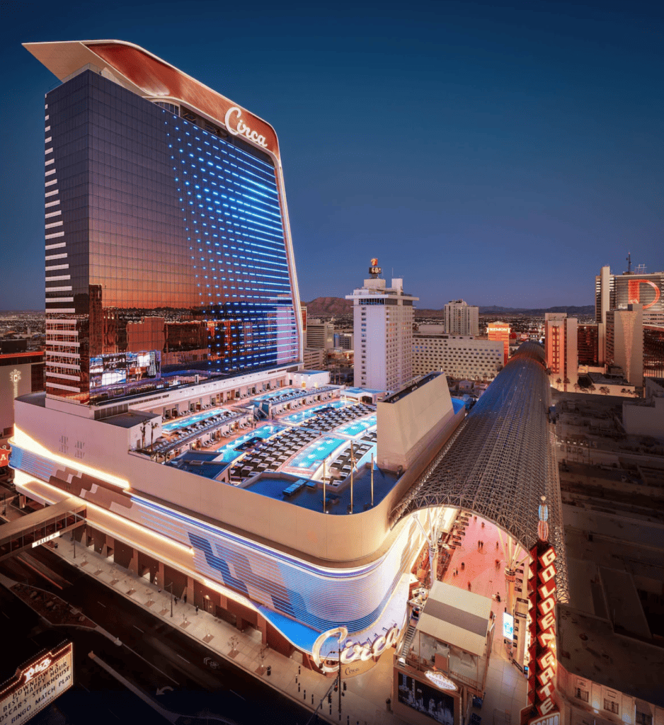 Circa Resort & Casino building and rooftop pool.