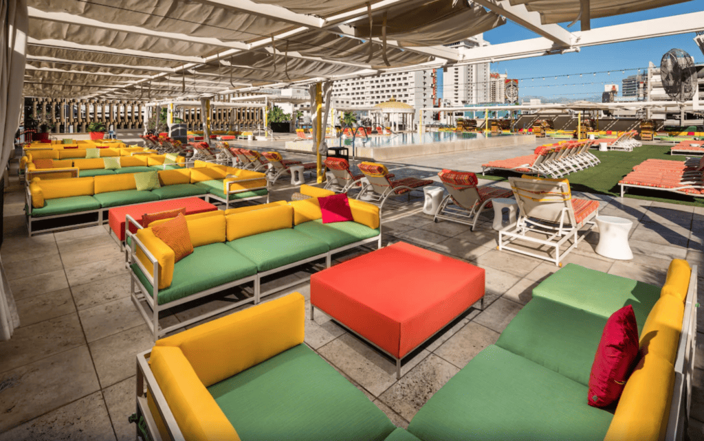 Pool and terrace area at Downtown Grand Las Vegas hotel.