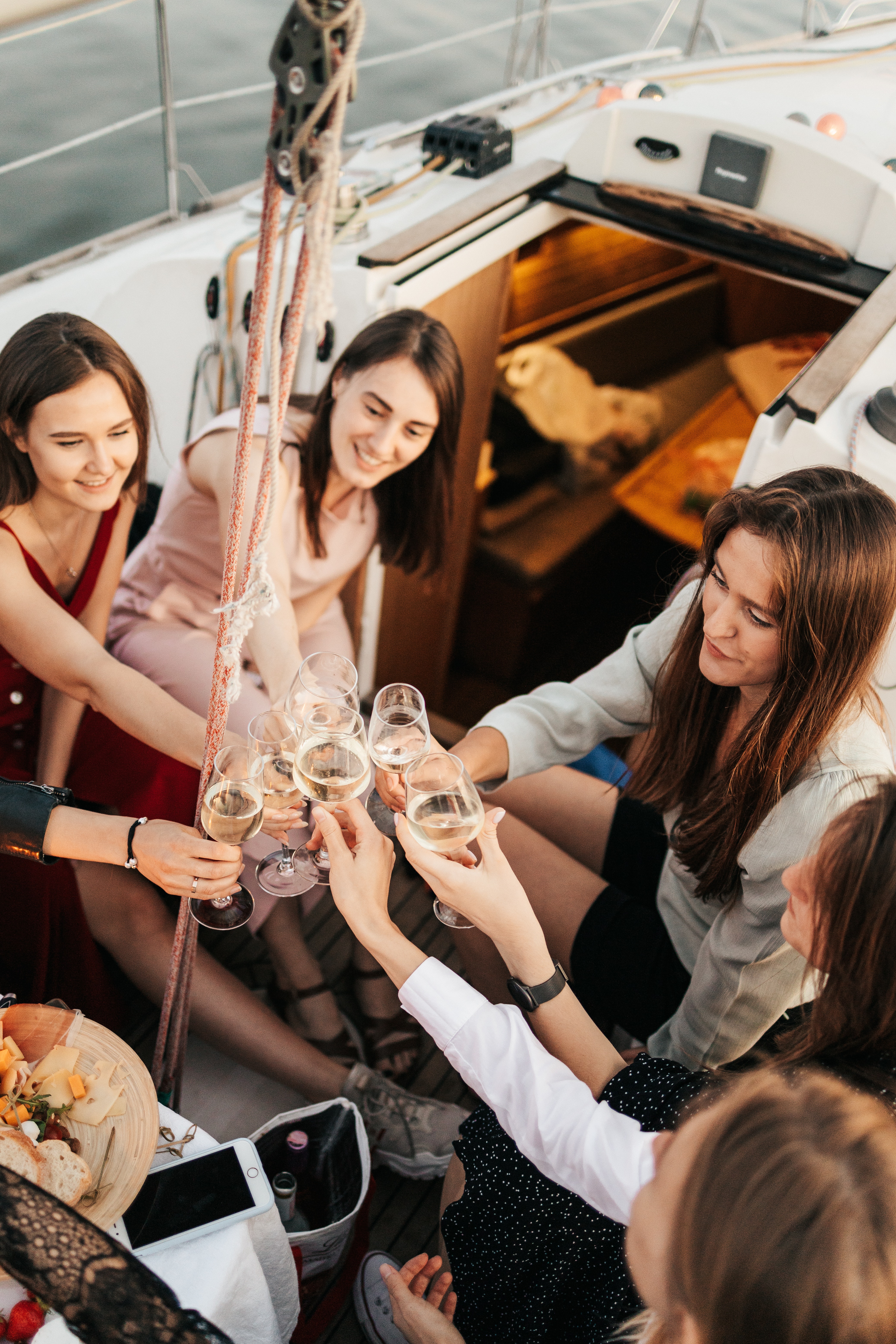 Drinking wine and eating cheese on a Lake Tahoe Boat Tour