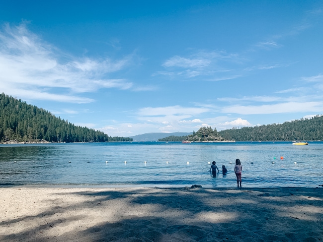 Swimming at Emerald Bay Beach is one of the fun things to do near South Lake Tahoe