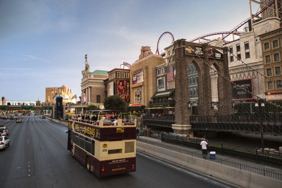 Big Bus Tour Driving Down the Las Vegas Strip