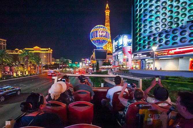 View of the Strip from a Las Vegas bus tour at night