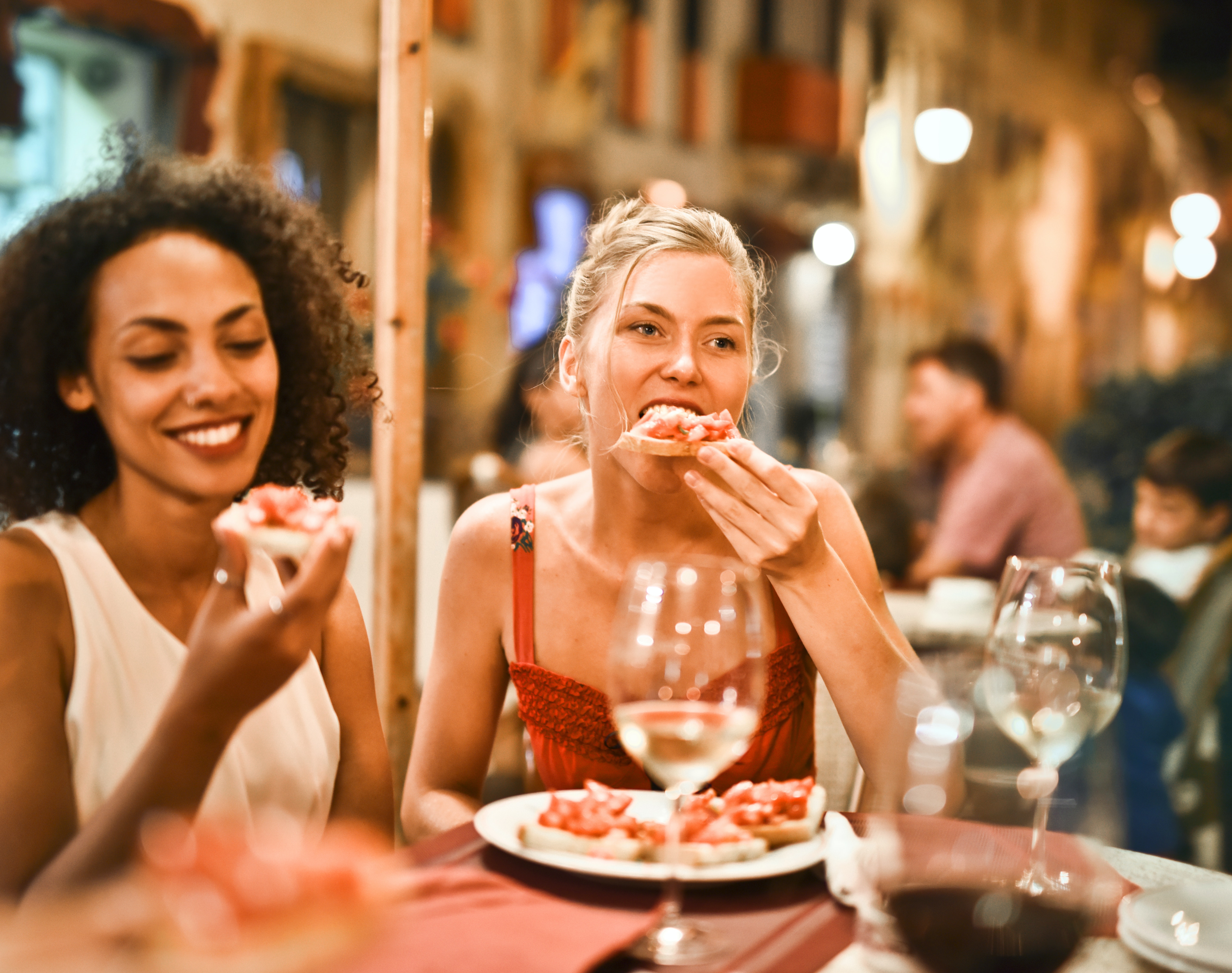 Eating pizza during a food tour in Las Vegas, Nevada