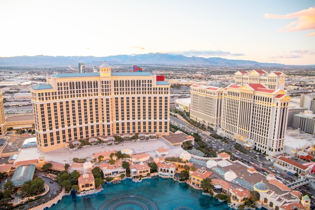 View of the Las Vegas hotels from the air