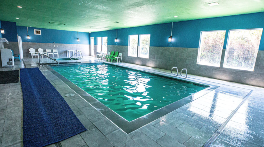Indoor swimming pool at BayVue Hotel in Ocean Shores.